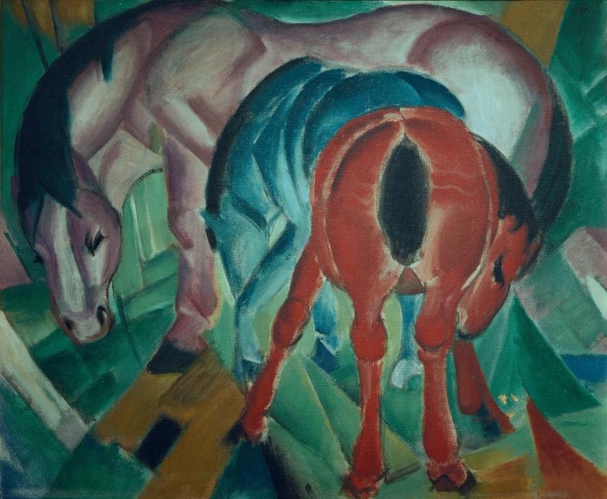 Franz Marc, Stute mit Fohlen (Deutsche Kunst,Kunst,Pferd (Tier),Zoologie,Expressionismus,Der Blaue Reiter,Tier,Muttertier,Jungtier,Stute,Fohlen)