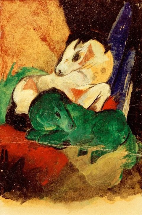 Franz Marc, Grünes und weißes Pferd (Deutsche Kunst,Pferd (Tier),Zoologie,Expressionismus,Der Blaue Reiter)