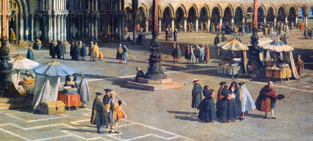 Giovanni Antonio Canaletto, Deatail San Marco Square (Venice) (Architektur, Städte, Venedig, Vedute, Architektur, Markusplatz, Marktstände, Gesellschaft, Barock, Klassiker, Wunschgröße, Wohnzimmer)