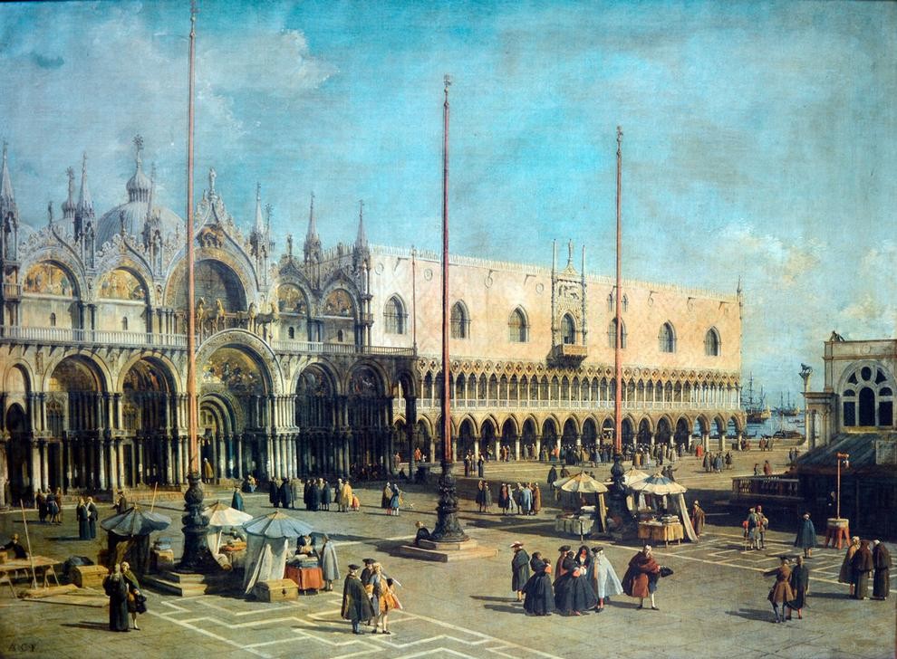 Giovanni Antonio Canaletto, San Marco Square (Venice) (Architektur, Städte, Venedig, Vedute, Architektur, menschen, Gesellschaft, Dogenpalast, Markusplatz, Markusdom, Barock, Klassiker, Wunschgröße, Wohnzimmer)