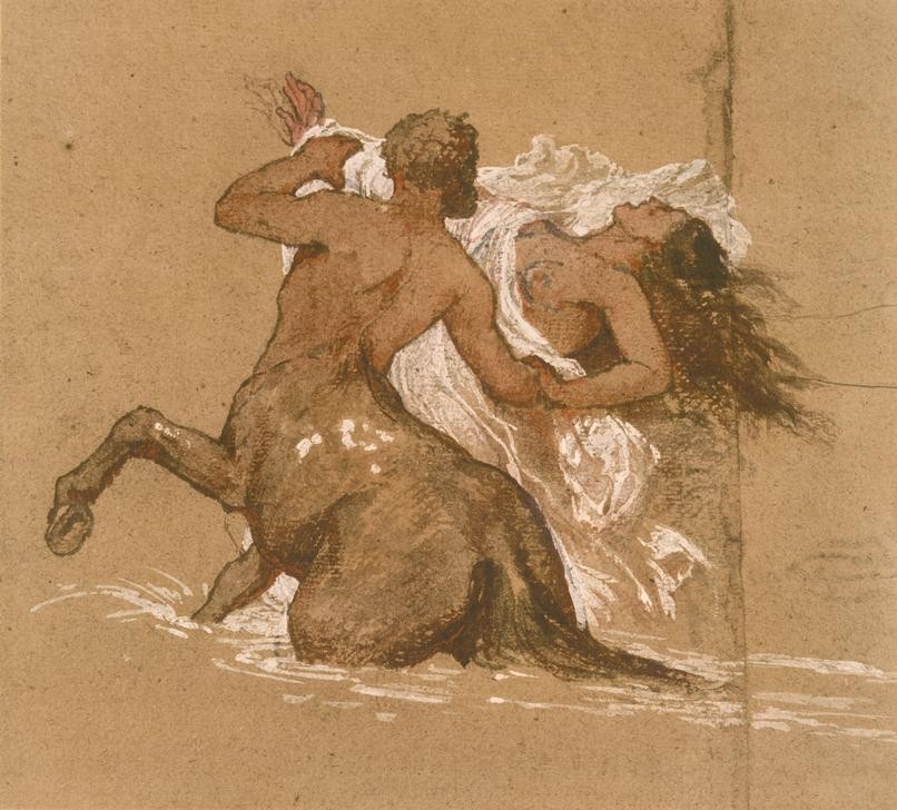 Arnold Böcklin, Kentaur und Nymphe (Kunst,Liebe,Mythologie,Nymphe,Libido,Frauenraub,Kentaur,Studie,Schweizerische Kunst,Deutschrömer,Griechisch-Römische Mythologie)