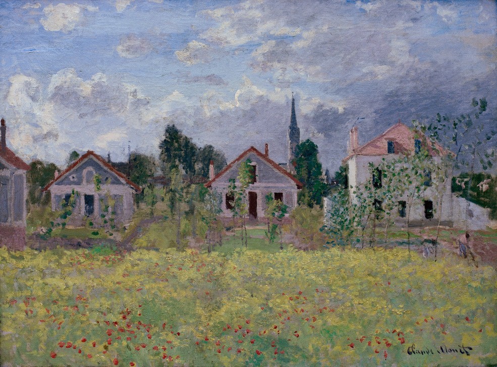 Claude Monet, Häuser in Argenteuil (Haus,Landschaft,Wohnhaus (Allgemein),Impressionismus,Wiese,Französische Kunst)