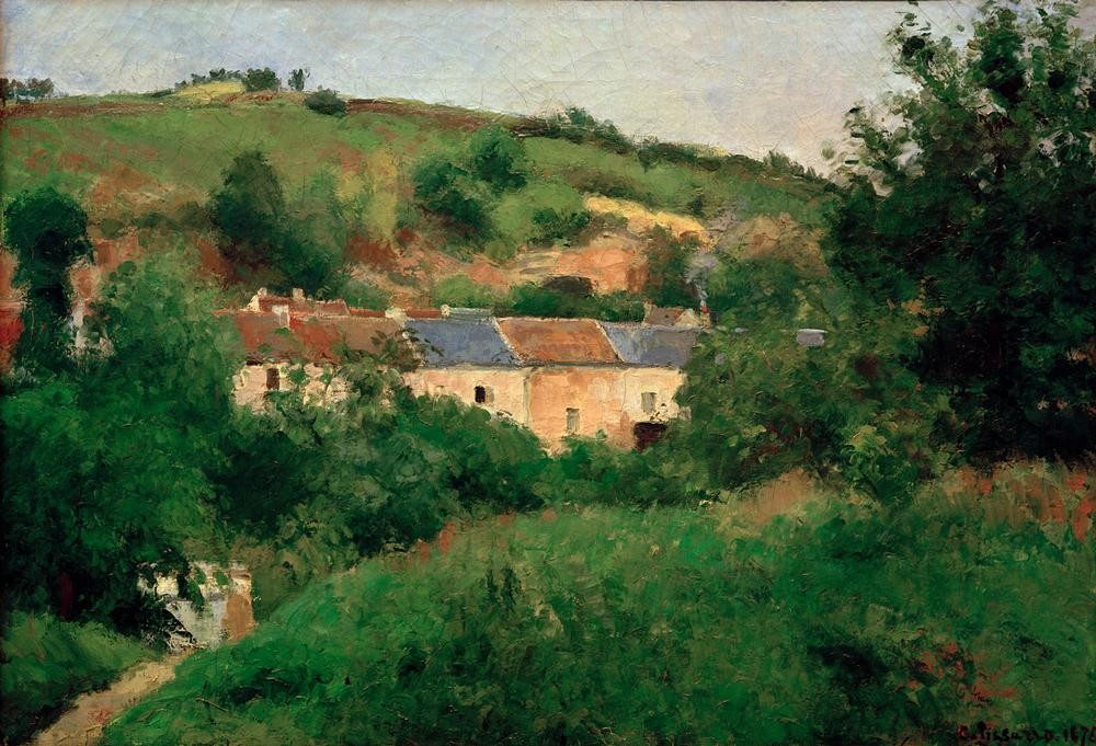 Camille Pissarro, Die Dorfstraße (Dorfstrasse,Dorf,Landschaft,Impressionismus,Architekturdarstellung,Französische Kunst)