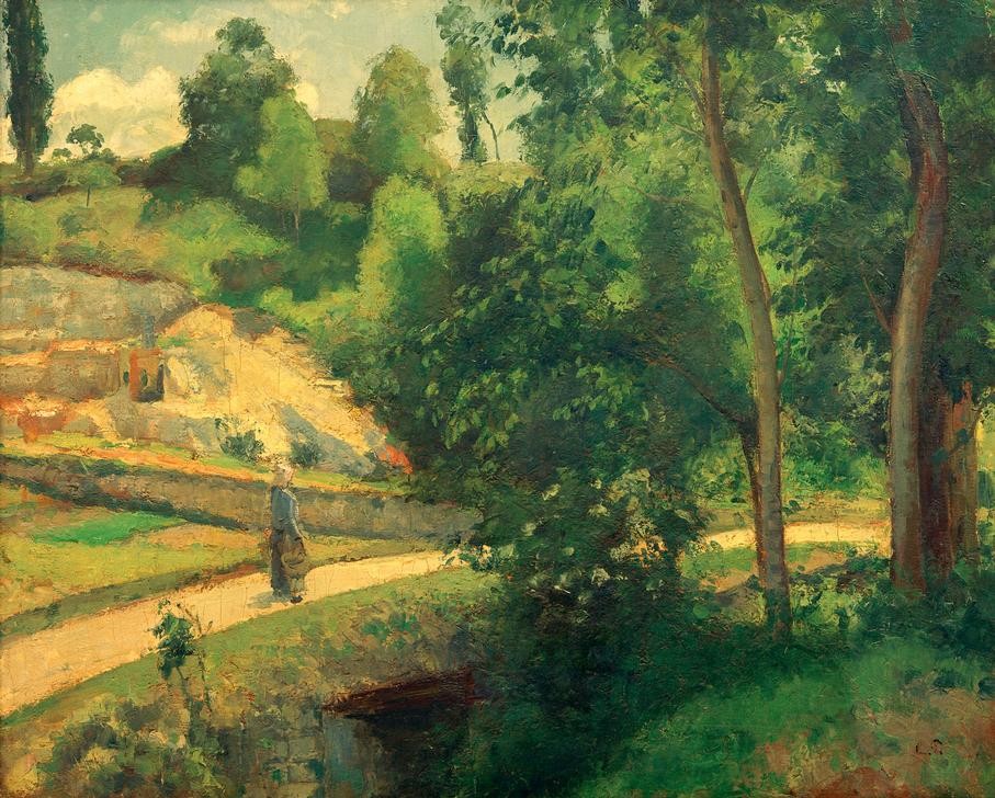 Camille Pissarro, Der Steinbruch, Pontoise (Frau,Kunst,Landschaft,Mensch,Steinbruch,Impressionismus,Baum,Weg,Französische Kunst,Provinz)