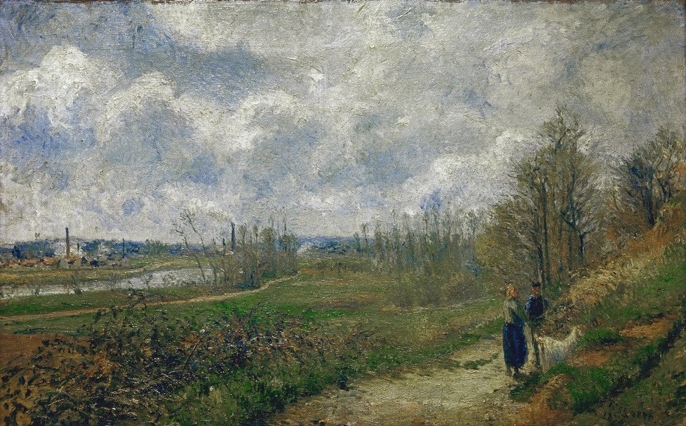 Camille Pissarro, Der Weg bei Le Chou, Pontoise (Landschaft,Impressionismus,Fluss,Weg,Französische Kunst,Fussgänger)