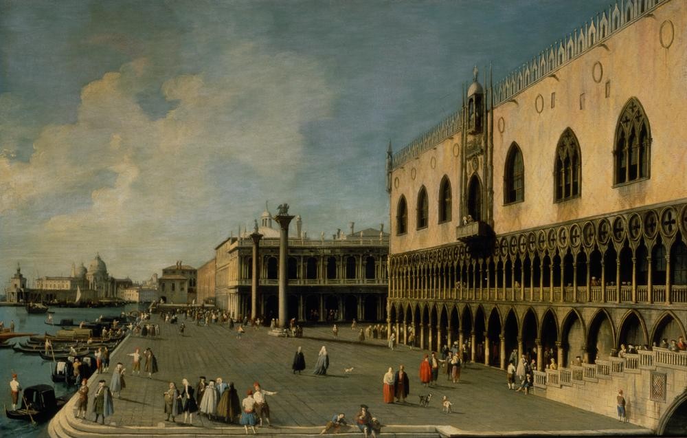 Giovanni Antonio Canaletto, Venedig, Dogenpalast mit Molo (Städte, Venedig, Vedute, Architektur, Lagune,  Dogenpalast, Molo, Piazetta,  Barock, Klassiker, Wunschgröße, Wohnzimmer)