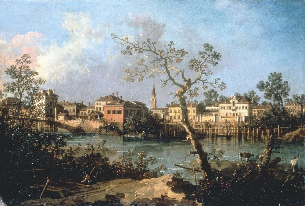 Giovanni Antonio Canaletto, Veduta della riviera del Brenta (Kanal, Fluss, Landschaft, Idylle, Vedute, Villen, Architektur,  Barock, Klassiker, Wunschgröße, Wohnzimmer)