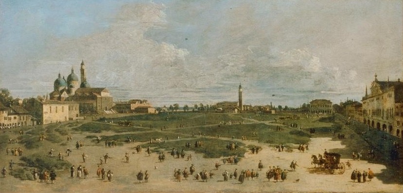 Giovanni Antonio Canaletto, Ansicht des Prato della Valle (Städte, Padua, Vedute, Gebäude, Kirche, Kuppeln, Architektur, Platz, Grünfläche, Barock, Klassiker, Wunschgröße, Wohnzimmer)