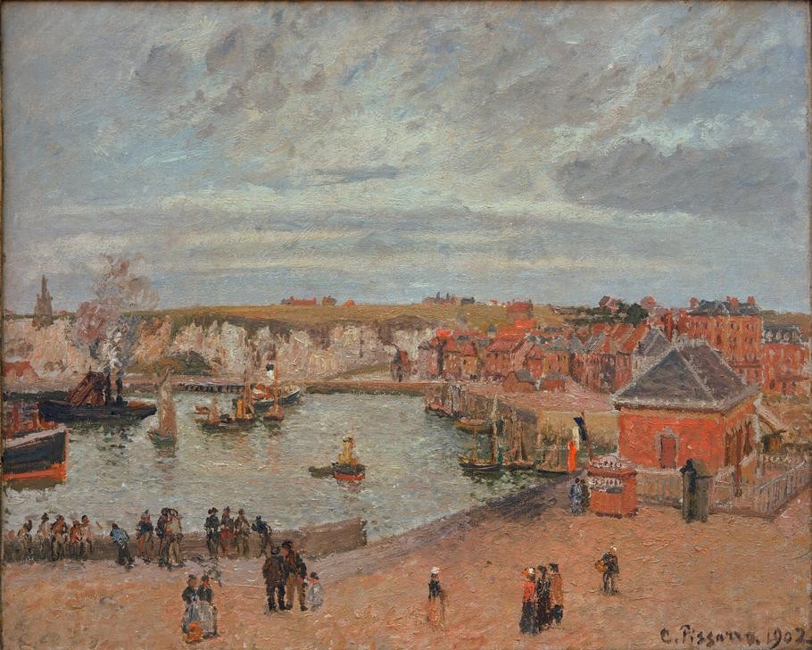 Camille Pissarro, Der Hafen von Dieppe (Geographie,Hafen,Kunst,Schiff,Verkehr,Impressionismus,Stadtansicht,Architekturdarstellung,Französische Kunst,Jahrhundertwende,Stadtlandschaft,Topographie,Schifffahrt)