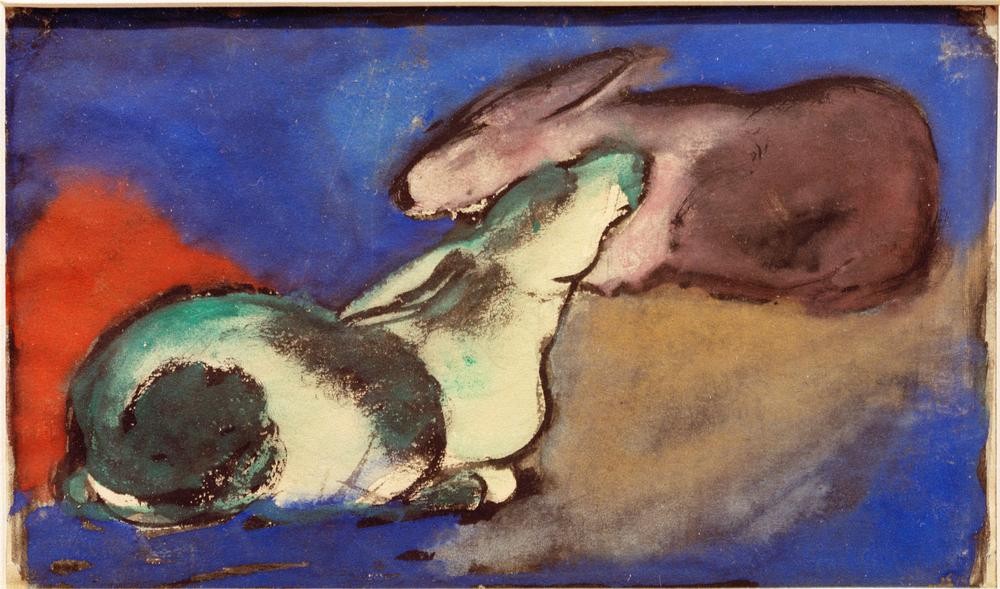 Franz Marc, Zwei schlafende Hasen (Deutsche Kunst,Ostern (Kalenderfeste),Zoologie,Expressionismus,Der Blaue Reiter,Hase,Osterhase,Schlafen (Schlaf))