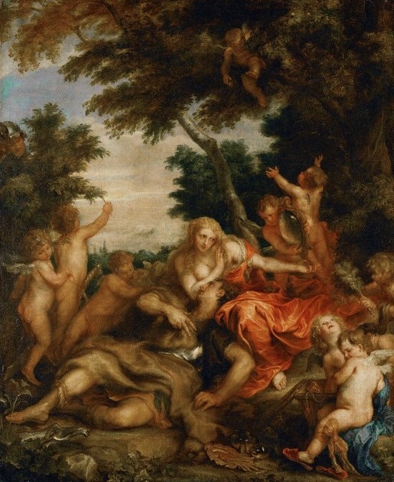 Anthonis van Dyck, Rinaldo und Armida (Landschaft, Liebespaar, Putten, Liebe, Liebesgarten, Amoretten,  Zauberin, Kreuzritter, Retter, Barock, Klassiker, Wunschgröße, Wohnzimmer)