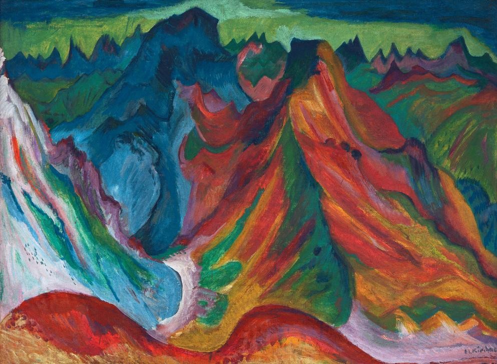 Ernst Ludwig Kirchner, Die Berge Weissfluh und Schafgrind (Deutsche Kunst,Gebirge,Landschaft,Expressionismus,Die Brücke)