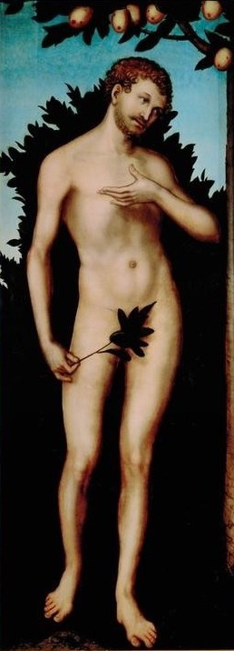 Lucas Cranach der Ältere, Adam (Adam, Paradies, Baum der Erkenntnis, Sündenfall, Bibel, Genesis, Altes Testament, Schlange, Apfel, Aktmalerei,  Klassiker, Renaissance, Wunschgröße, Wohnzimmer)