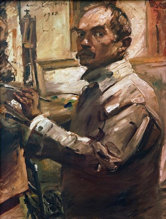 Lovis Corinth, Selbstbildnis im weißen Kittel (Deutsche Kunst,Künstler,Kunst,Maler (Künstler),Mann,Impressionismus,Selbstbildnis,Künstler Bei Der Arbeit,Portrait,Person)