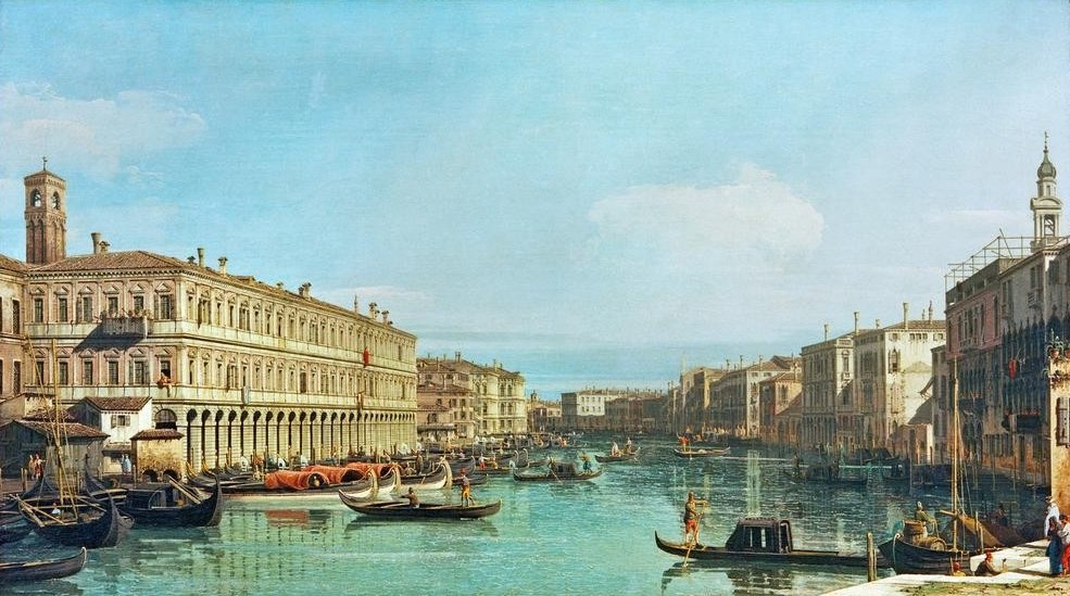 Giovanni Antonio Canaletto, Canal Grande in Venedig, Blick nach Norden, aus der Nähe de (Architektur, Städte, Venedig, Vedute, Architektur, Canal Grande, Gondeln, Boote, Palazzi, Barock, Klassiker, Wunschgröße, Wohnzimmer)