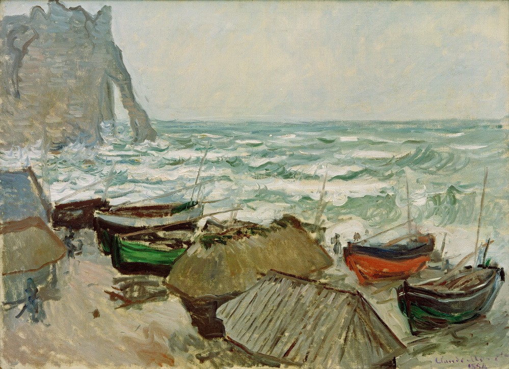 Claude Monet, Fischerboote am Strand von Etretat (Küste,Landschaft,Fischerboot,Meer,Impressionismus,Französische Kunst)