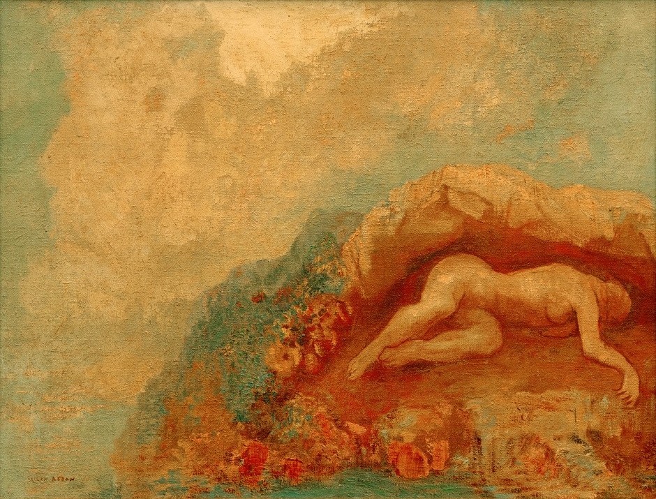 Odilon Redon, La Captive (Frau,Mensch,Symbolismus,Akt,Französische Kunst,Liegen,Gefangene)