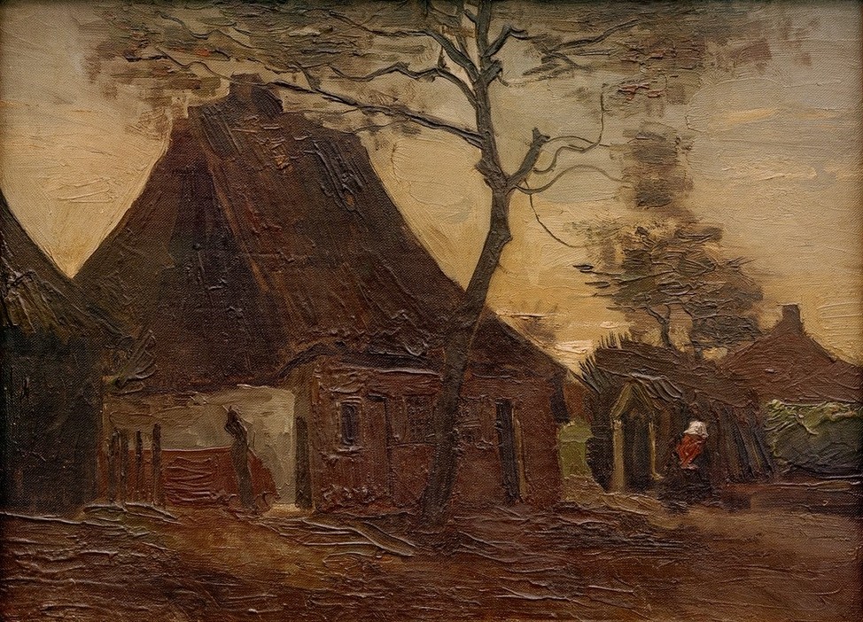 Vincent van Gogh, Boerenhuis, Nuenen (Bauernhaus,Impressionismus,Architekturdarstellung,Niederländische Kunst,Aussenansicht)