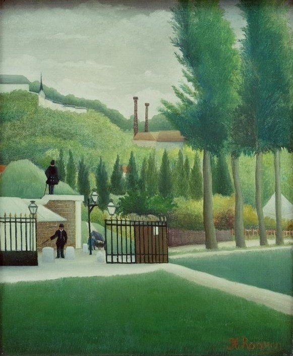 Henri Rousseau, Station d’octroi (Beamte, Zoll, Zollhaus, Zollschranke,Personen, Gesellschaft, Naive Malerei, Wunschgröße, Wohnzimmer, Treppenhaus, Malerei, klassische Moderne, bunt)