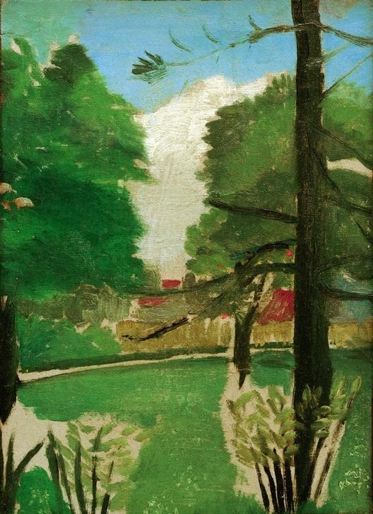 Henri Rousseau, Esquisse, vue du parc Montsouris (Garten und Park, Landschaft, Stadtpark, Bäume, Rasen, Impressionismus, Wunschgröße, Wohnzimmer, Treppenhaus, Malerei, klassische Moderne, bunt)