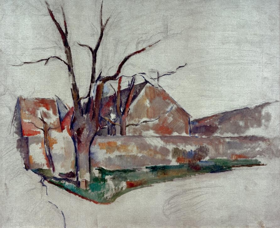 Paul Cézanne, Paysage d’hiver (Jahreszeiten,Landschaft,Winter,Impressionismus,Architekturdarstellung,Französische Kunst,Unvollendet)