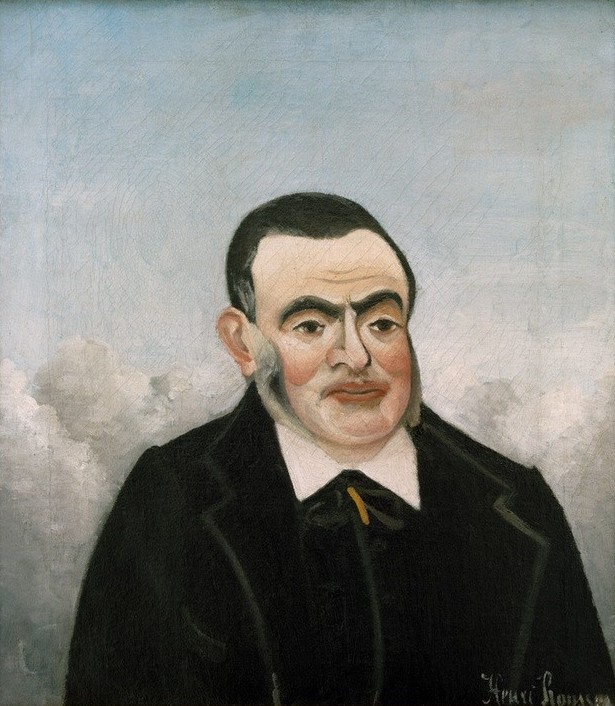 Henri Rousseau, Portrait d’homme (Mann, Backenbart, Portrait, Kleinbürgertum, naive Malerei, Wunschgröße, Wohnzimmer, Treppenhaus, Malerei, klassische Moderne, grau)