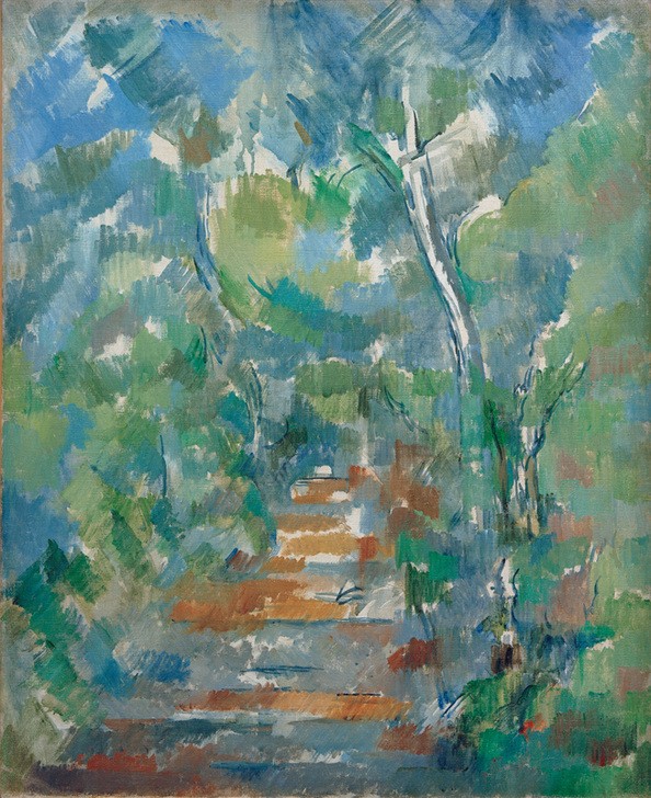 Paul Cézanne, Sousbois provençal (Landschaft,Wald,Impressionismus,Weg,Französische Kunst,Waldweg,Jahrhundertwende,Unvollendet)