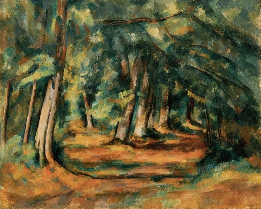 Paul Cézanne, Sousbois – Fontainebleau (?) (Landschaft,Wald,Laubwald,Impressionismus,Weg,Französische Kunst,Waldweg)