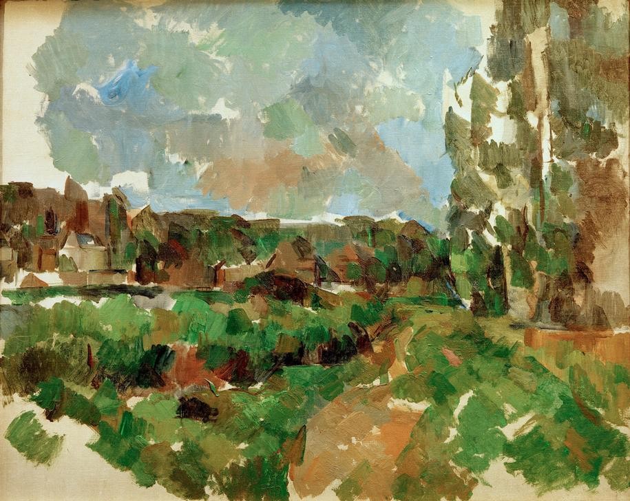 Paul Cézanne, Paysage au bord d’une rivière (Landschaft,Impressionismus,Fluss,Französische Kunst,Ufer,Jahrhundertwende)