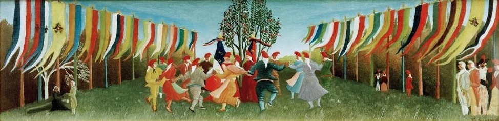 Henri Rousseau, La Carmagnole (Tradition, Geschichte, Reigen  Tanz, Rundgesang, Republikaner, Freiheitsbaum, Beflaggung  Jakobinermütze, naive Malerei, Wunschgröße, Wohnzimmer, Treppenhaus, Malerei, klassische Moderne, bunt)