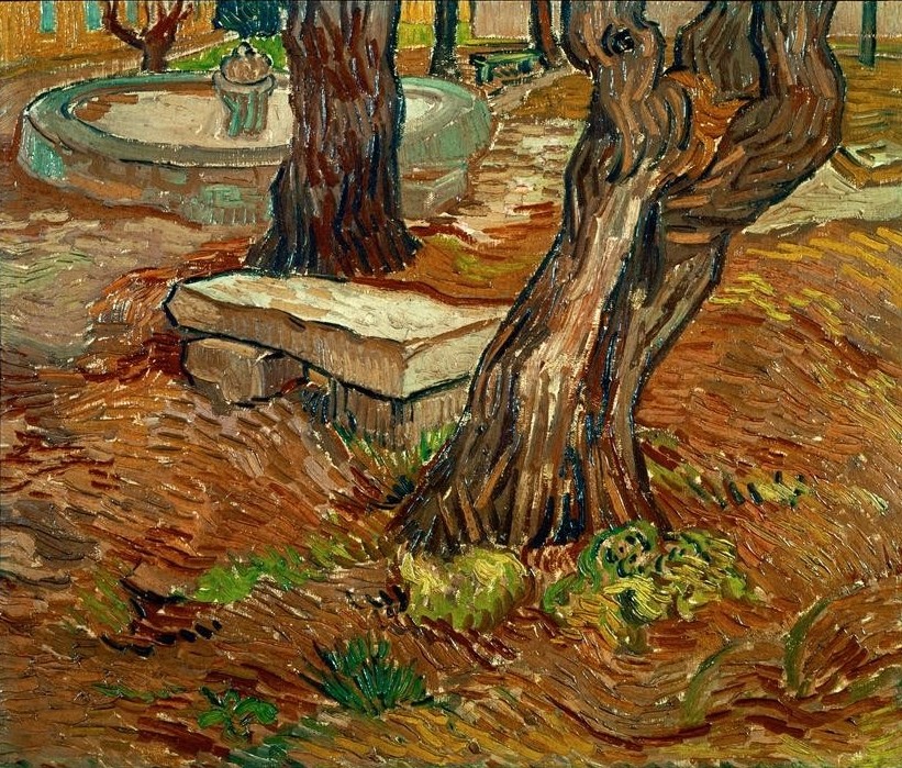 Vincent van Gogh, Steinbank im Garten des Hospitals Saint-Paul (Garten Und Park,Krankenhaus,Kunst,Landschaft,Möbel,Bank (Sitzgelegenheit),See,Baum,Niederländische Kunst,Holländische Kunst,Garten)