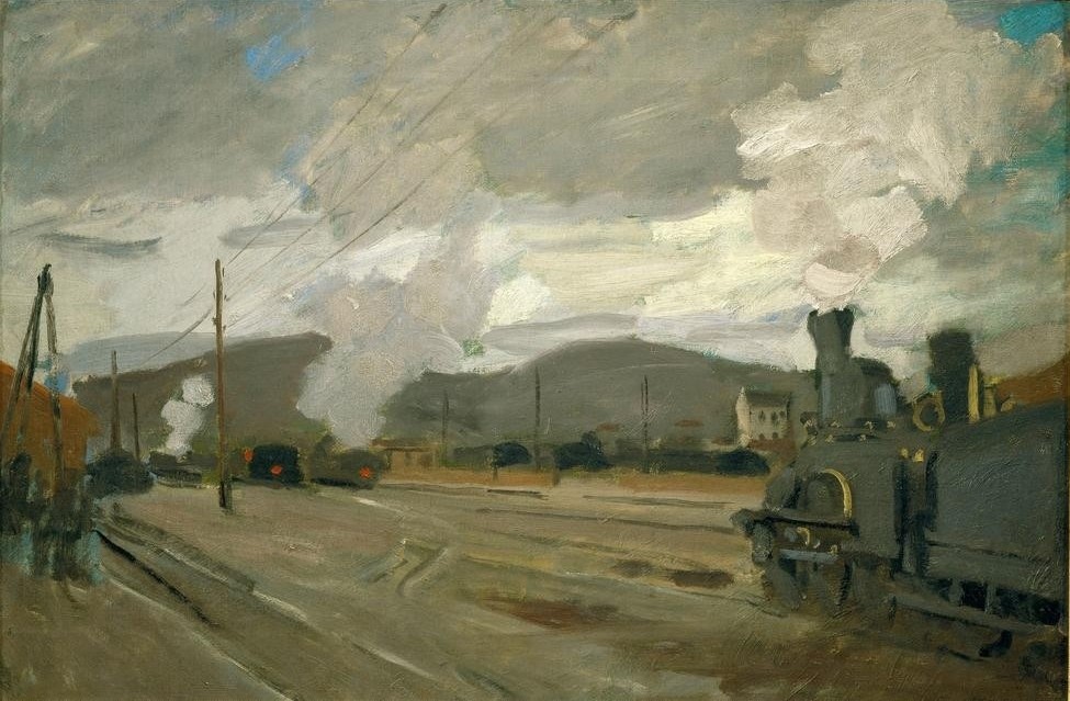 Claude Monet, La Gare d’Argenteuil (Bahnhof,Eisenbahn,Industrie,Lokomotive,Transport,Verkehr,Impressionismus,Industrialisierung,Französische Kunst,Rauch,Dampflokomotive,Dampf)