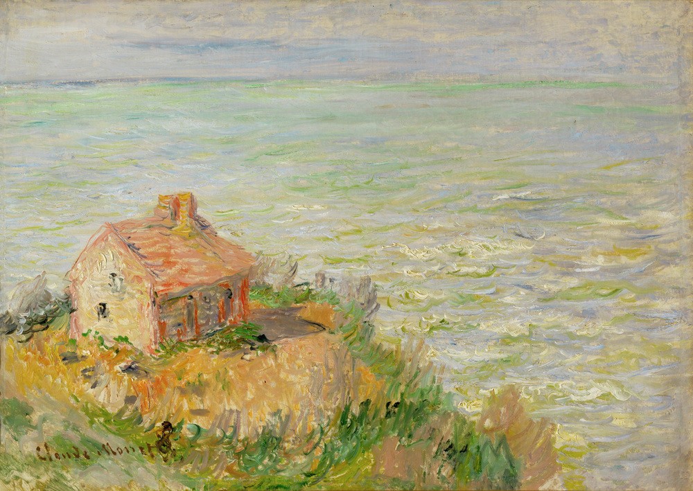 Claude Monet, Cabane des douaniers, effet d’aprèsmidi (Küste,Landschaft,Zoll,Hütte,Tageszeiten,Nachmittag,Meer,Impressionismus,Wiese,Französische Kunst,Zöllner)