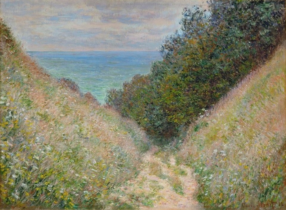 Claude Monet, Chemin de la Cavée, Pourville (Botanik,Küste,Landschaft,Meer,Impressionismus,Weg,Französische Kunst,Harmonie,Blume)