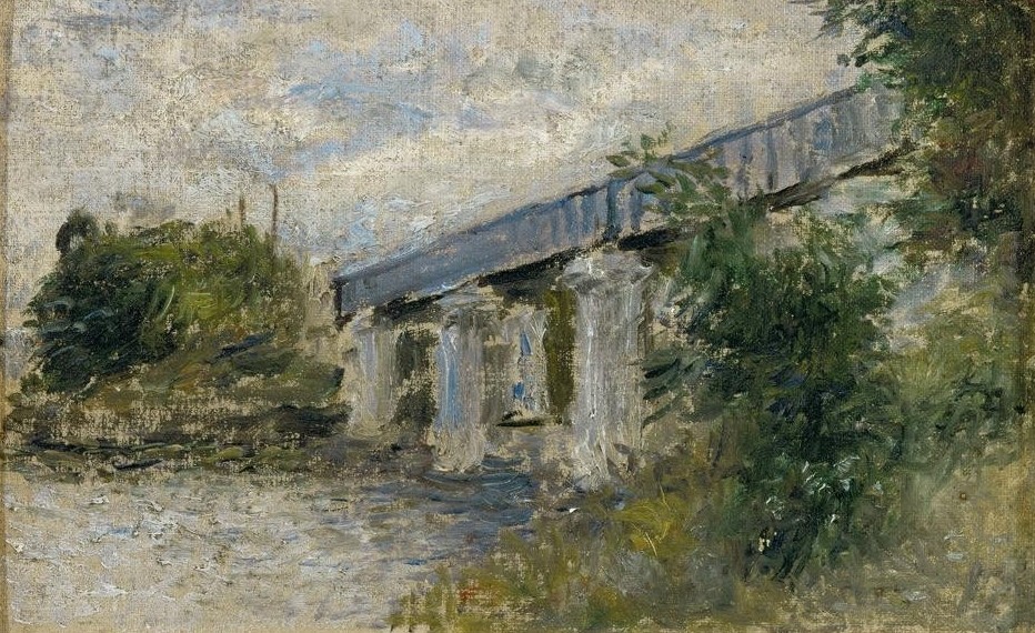 Claude Monet, Le Pont de chemin de fer, Argenteuil (Architektur,Brücke,Eisenbahnbrücke,Eisenbahn,Landschaft,Transport,Impressionismus,Fluss,Französische Kunst)