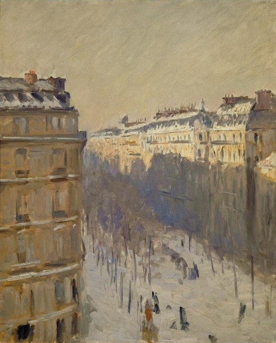Gustave Caillebotte, Boulevard Haussmann, effet de neige (Geographie,Jahreszeiten,Kunst,Wetter,Winter,Impressionismus,Schnee,Grossstadt,Baum,Stadtansicht,Architekturdarstellung,Französische Kunst,Boulevard,Topographie)