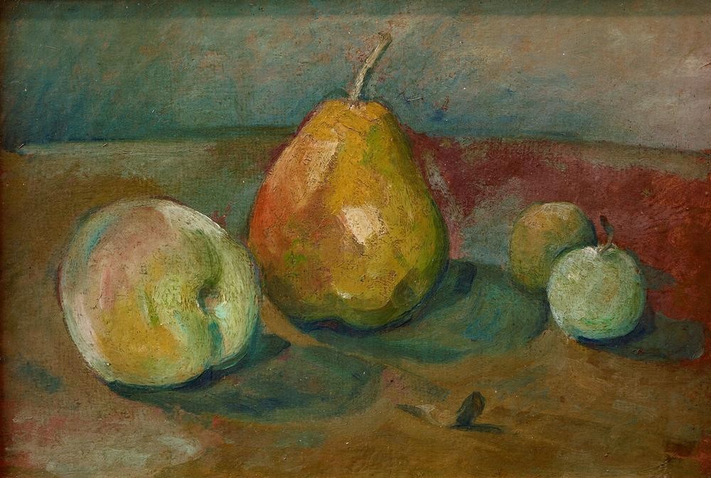Paul Cézanne, Stilleben mit Birne und grünen Äpfeln (Apfel,Kunst,Obst,Impressionismus,Nahrungsmittel,Stillleben,Französische Kunst,Birne)