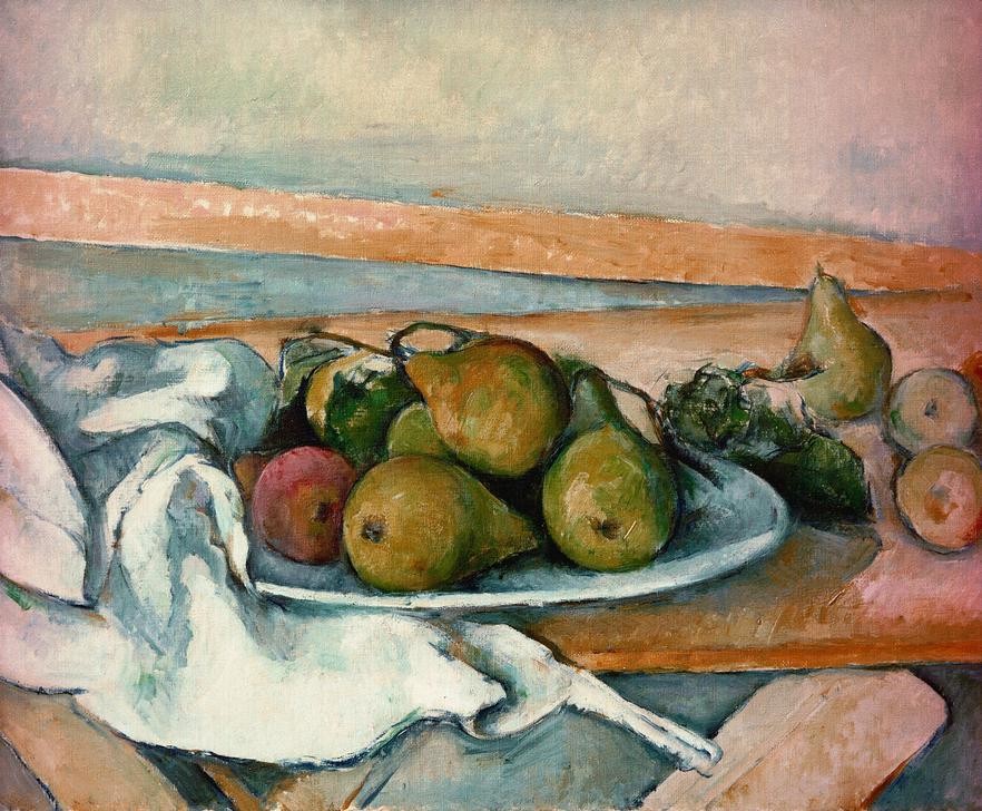 Paul Cézanne, Stilleben mit Birnen (Kunst,Obst,Impressionismus,Nahrungsmittel,Stillleben,Französische Kunst,Birne)