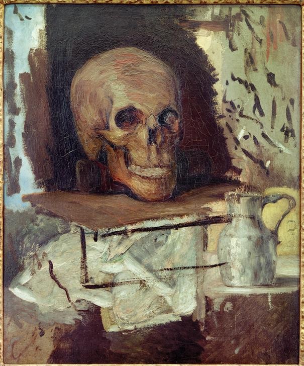 Paul Cézanne, Totenkopf und Kanne (Kanne,Kunst,Impressionismus,Stillleben,Vanitas,Totenkopf,Französische Kunst)