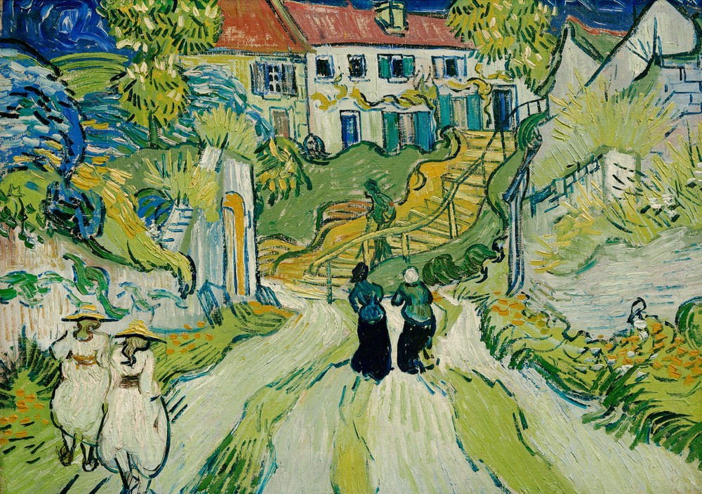 Vincent van Gogh, Treppe in Auvers (Dorfstrasse,Dorf,Strassenszene,Treppe,Architekturdarstellung,Niederländische Kunst,Dorfleben)