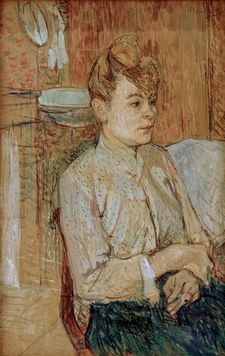 Henri de Toulouse-Lautrec, Frau mit Zigarette (Frau,Mensch,Zigarette,Rauchen,Portrait,Interieur,Bluse,Französische Kunst,Fin De Siecle,Sitzen,Raucherin,Frisur)