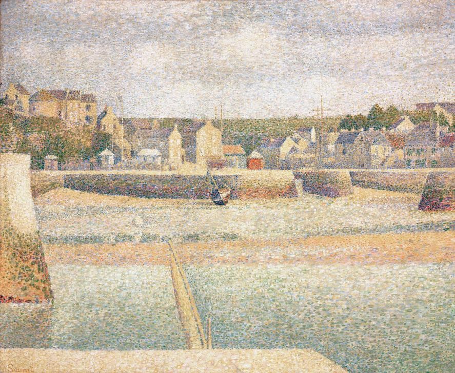 Georges Seurat, Der äußere Hafen von Porten-Bessin bei Ebbe (Hafen,Landschaft,Meer,Segelboot,Pointillismus,Architekturdarstellung,Französische Kunst,Ebbe,Gezeiten)