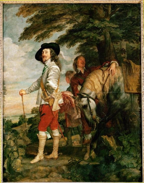 Anthonis van Dyck, Karl I. von Großbritannien  (König, Prunk, höfisch, Gazkörper, Portrait, Jäger, Jagd, Diener, Pagen, Pferd, Persönlichkeiten, Barock, Klassiker, Wunschgröße, Wohnzimmer)
