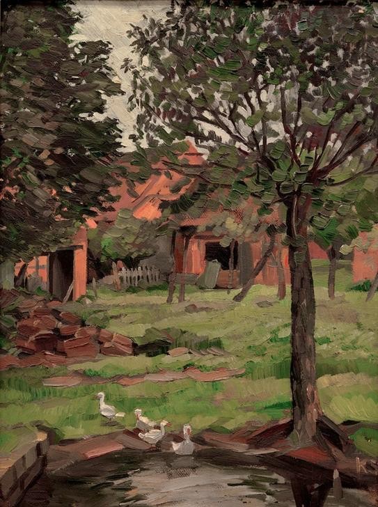 Kurt Schwitters, Gehöft mit Gänsen (Bauernhof,Deutsche Kunst,Geflügelzucht,Kunst,Landschaft,Gans (Zoologie),Geflügel)