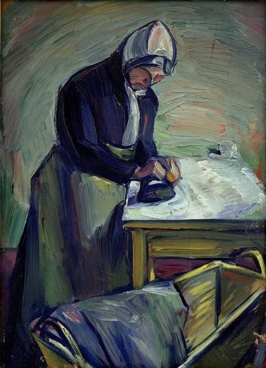 Kurt Schwitters, Die Plätterin (Deutsche Kunst,Frau Und Beruf,Frau,Hausarbeit,Kunst,Mensch,Waschfrau,Wäsche,Bügeln,Frauenleben,Frauenarbeit,Büglerin)