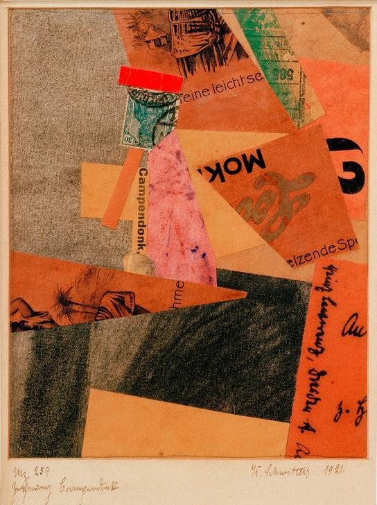 Kurt Schwitters, Mz 259 Zeichnung Campendonk (Abstraktion, Collage, Zeitungsausschnitte, Papierschnipsel, Dadaismus, Merzbilder,  Wohnzimmer, Wunschgröße,)