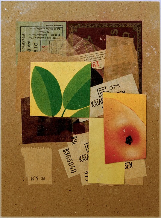 Kurt Schwitters, Ohne Titel (Mit Apfelstück und grünen Blättern) (Apfel,Dadaismus,Deutsche Kunst,Kunst,Stillleben)