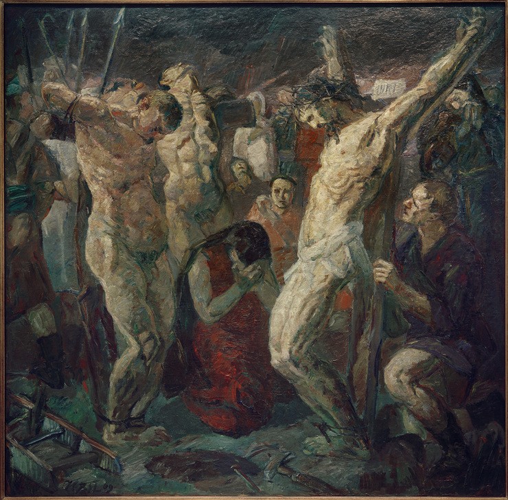 Max Beckmann, Kreuzigung (Christentum, Jesus Christus, weinende Frau, Passion Christi, Kreuzigung, Religion und Glaube, Neues Testament, Expressionismus,  Wunschgröße, Wohnzimmer, bunt)