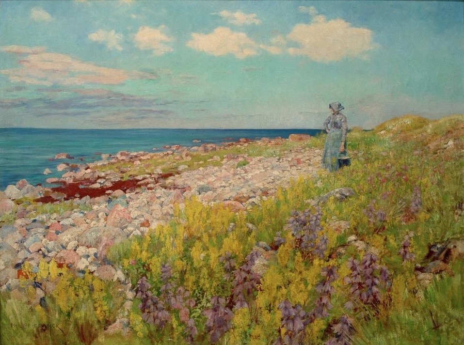Philipp Franck, Am Strande (Deutsche Kunst,Frau,Himmel (Natur),Kunst,Landschaft,Strand,Meer,Impressionismus)