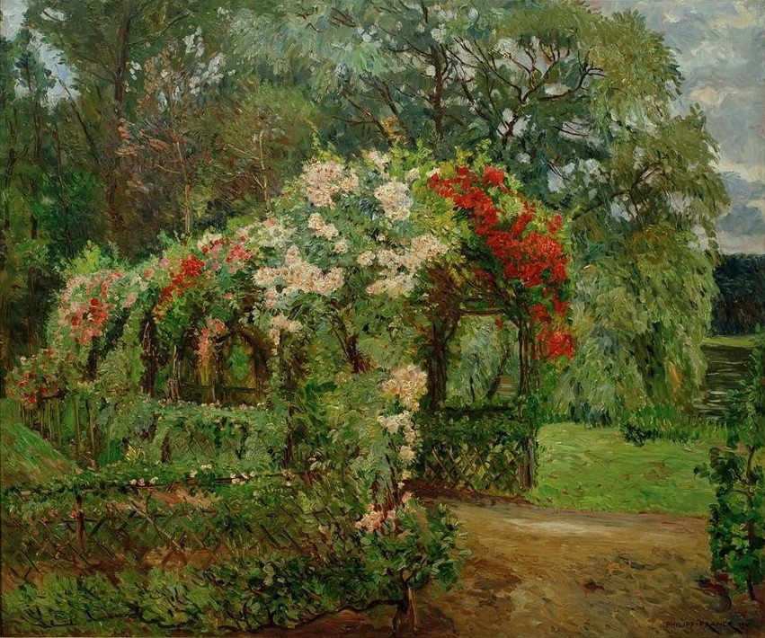 Philipp Franck, Rosenlaube im Richter'schen Garten (Deutsche Kunst,Garten Und Park,Kunst,Landschaft,Rose,Laube,Impressionismus,Berliner Sezession,Ziergarten,Rosengarten,Garten)